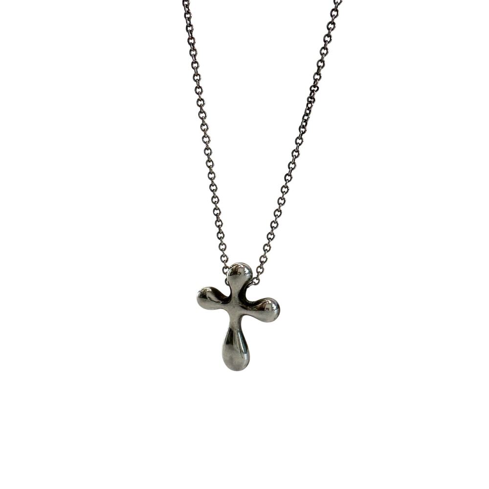 Tiffany and Co Elsa Peretti Cross Pendant Necklace in Sterling Silver (16") - Picture 10 of 16